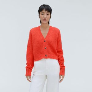 The Alpaca V-Neck Cropped Cardigan | Red Orange