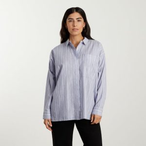 The Oversized Silky Cotton Shirt | Slate Blue