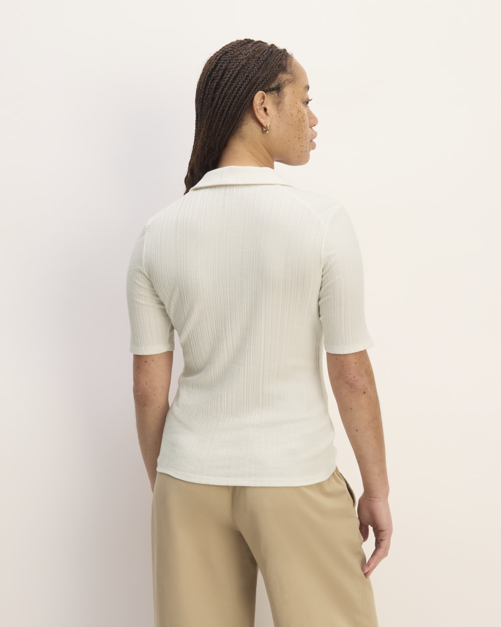 The Rib Soft Knit Open Collar Polo | Bone - Image 6