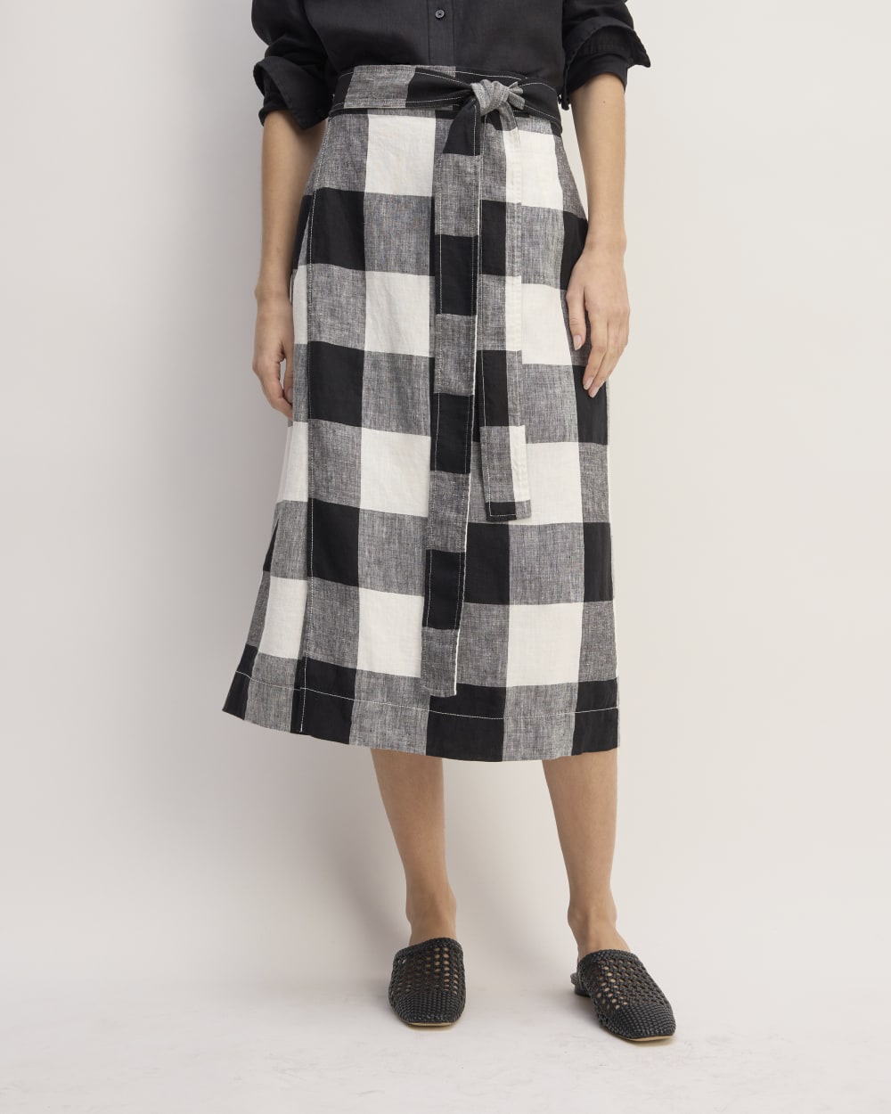 The Linen Wrap Skirt | Bone / Black Check - Image 3