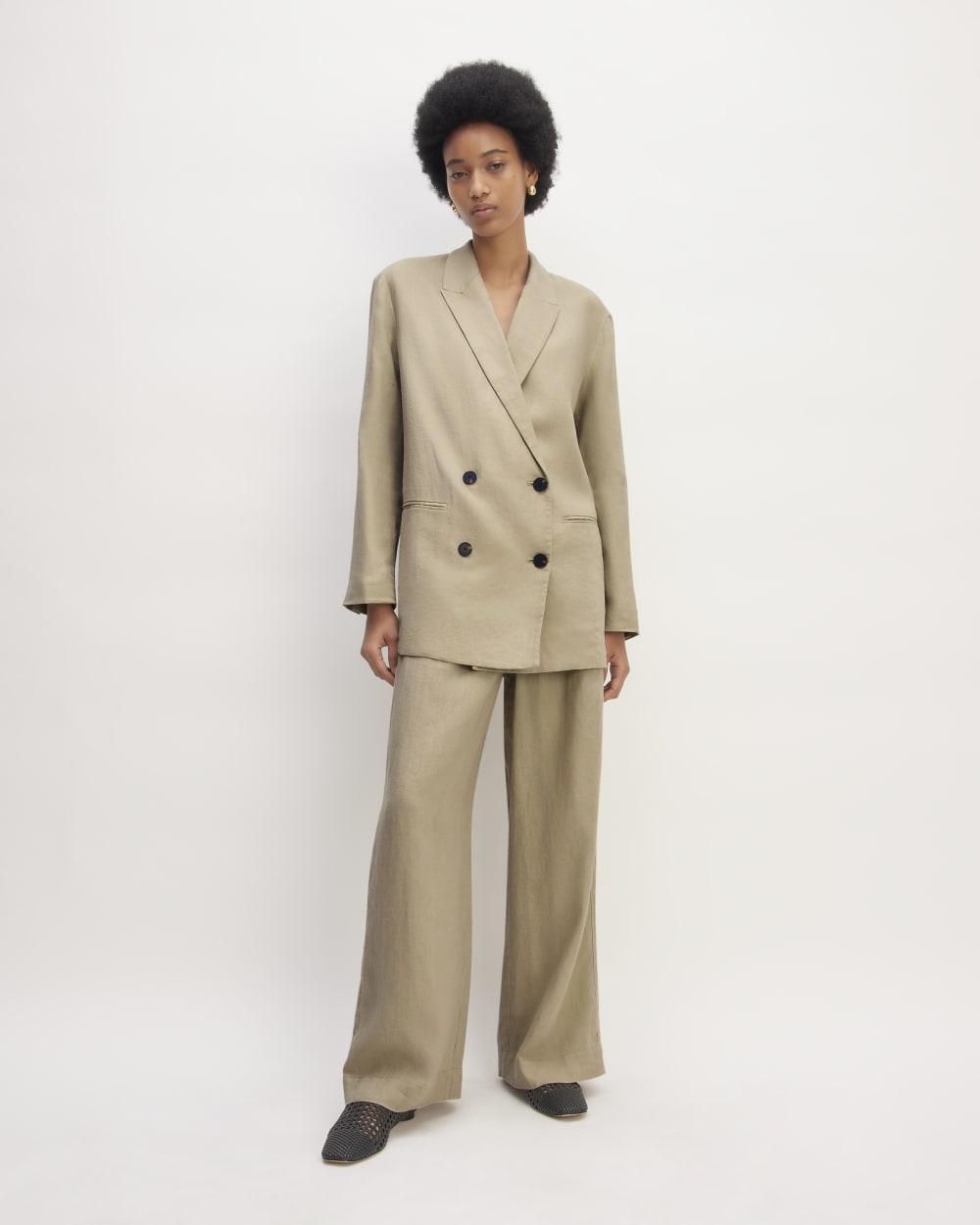 The Linen Double Breasted Blazer | Trench Coat Khaki - Image 3