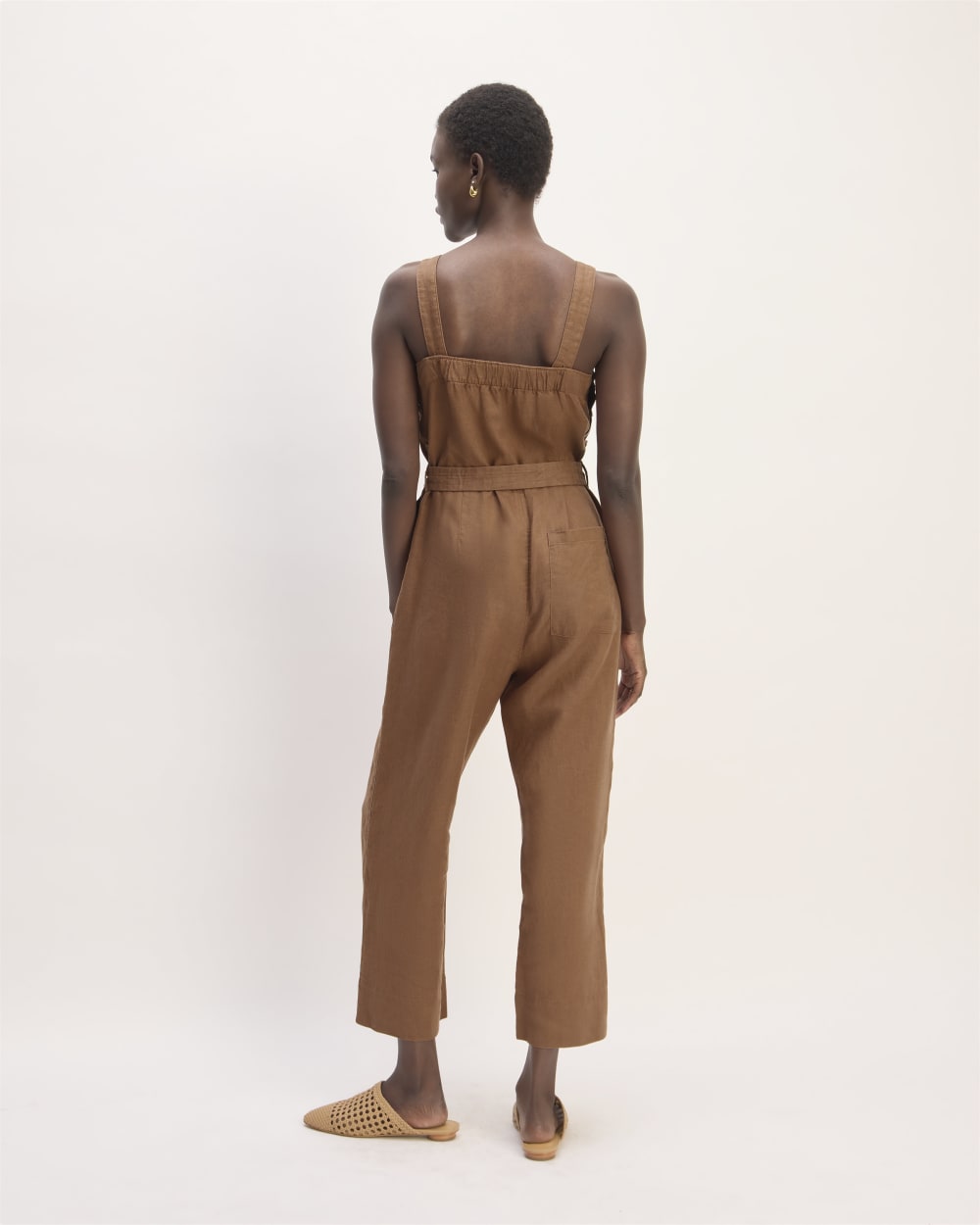 The Linen Side-Button Jumpsuit | Carob Brown - Image 6