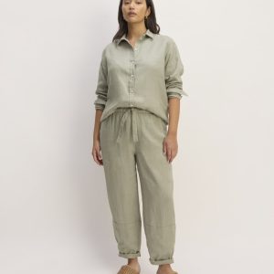 The Linen Pull-On Barrel Pant | Sage Green