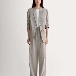 The Draper Pleated Pant in Buttersmooth | Deep Taupe Mini Gingham  | 30 Inseam