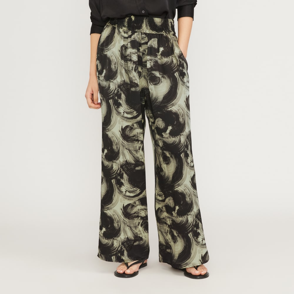 The Satin Pull-On Pant | Pale Yellow / Black