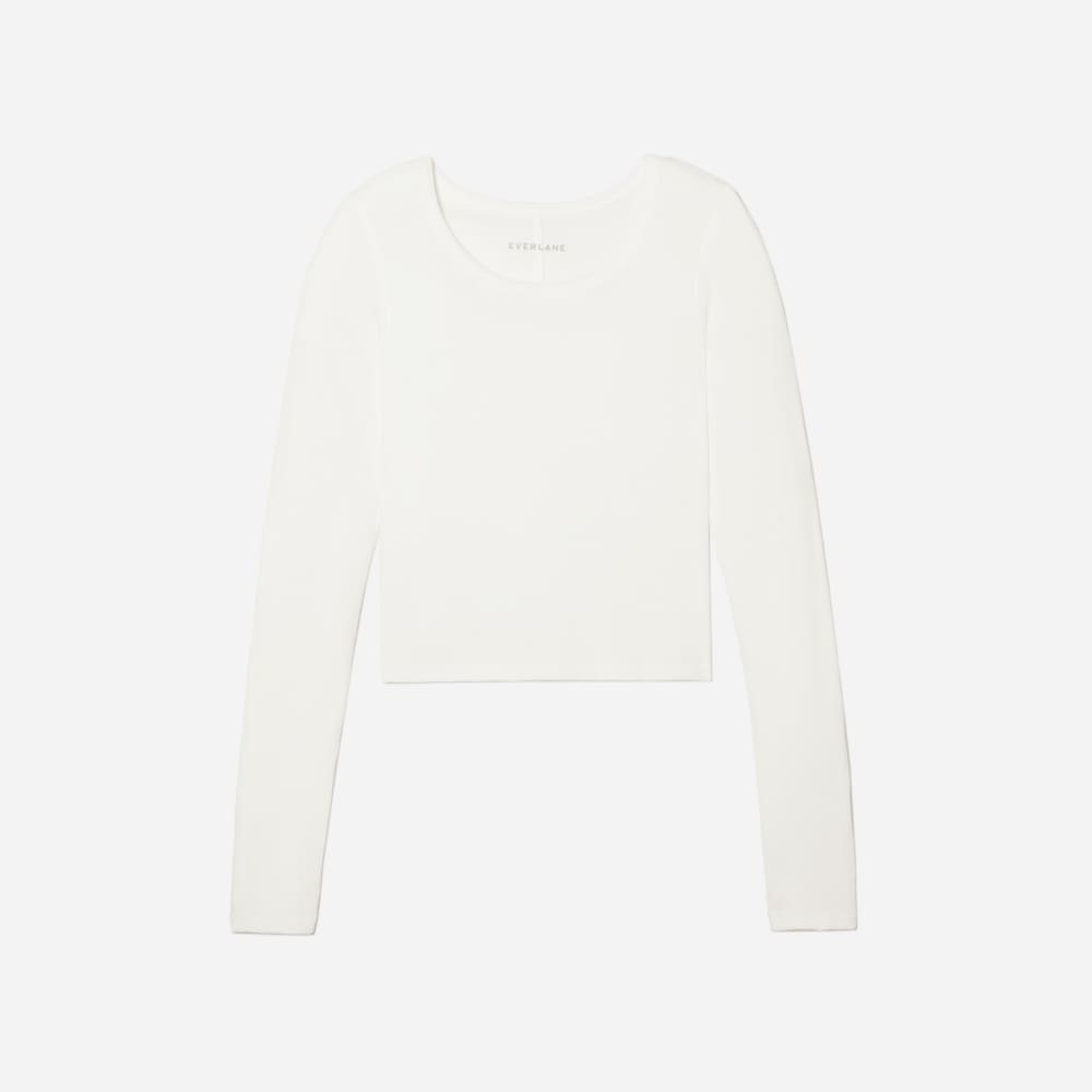 The Supima? Micro Rib Cropped Long-Sleeve Crew | White - Image 2