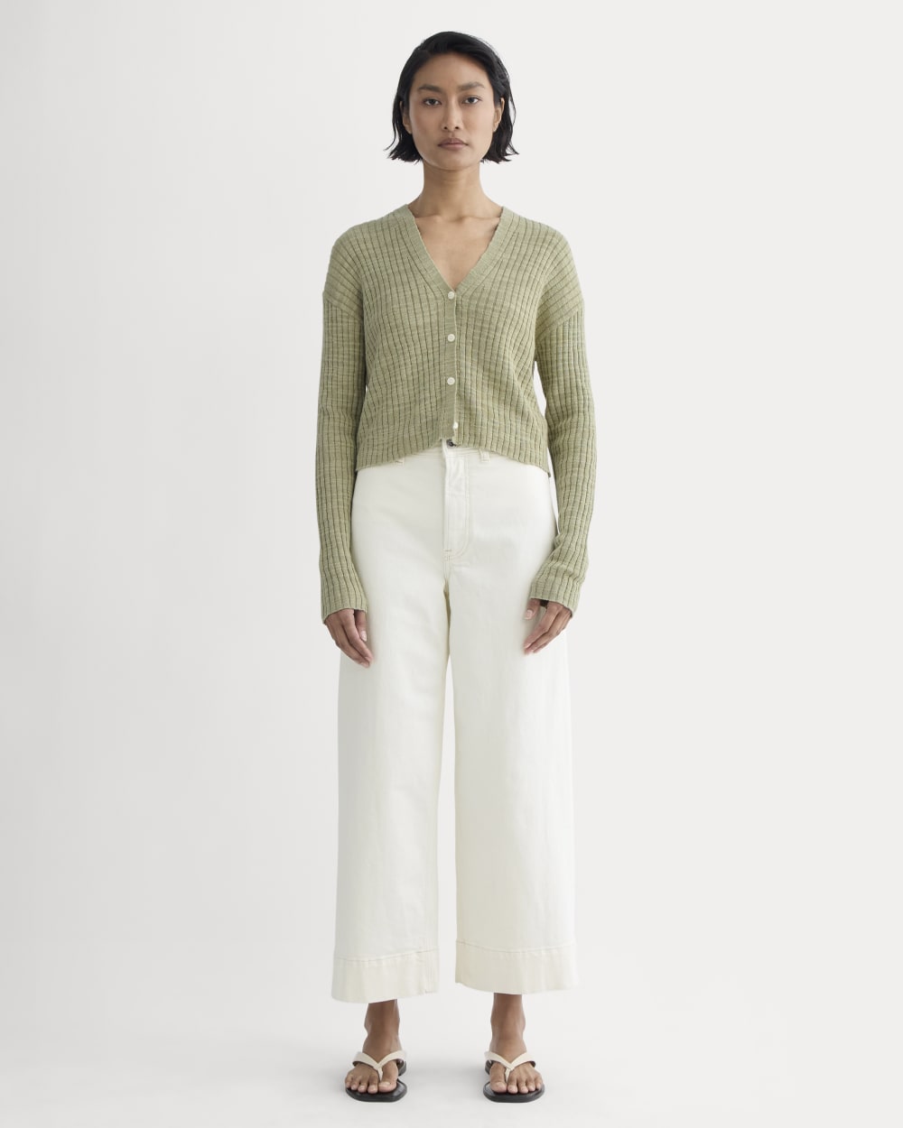 The Ribbed Cardigan in Cotton Linen | Eucalyptus - Image 3