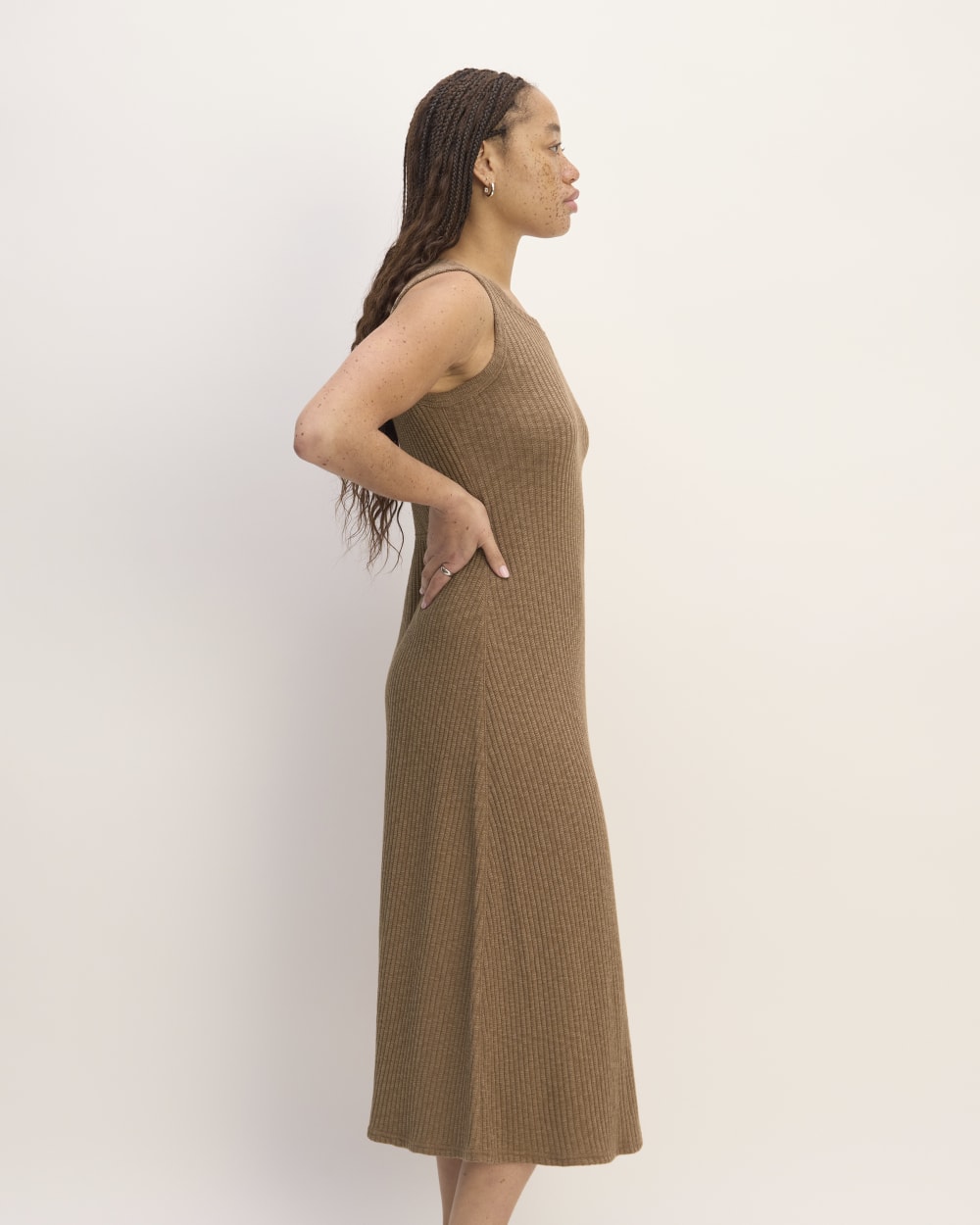 The Rib-Knit A-Line Tank Dress | Carob Brown - Image 3