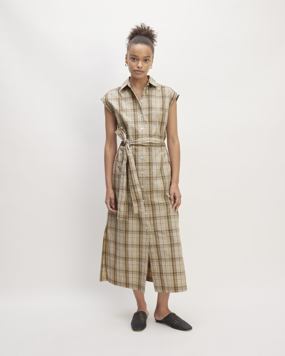The Supima? Cotton Short-Sleeve Shirt Dress | Pale Khaki Plaid