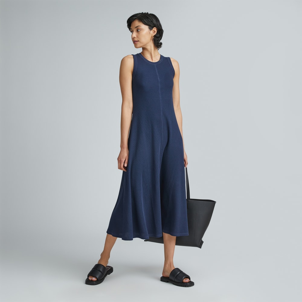 The Organic Cotton Waffle Tank Dress | Navy - Image 7