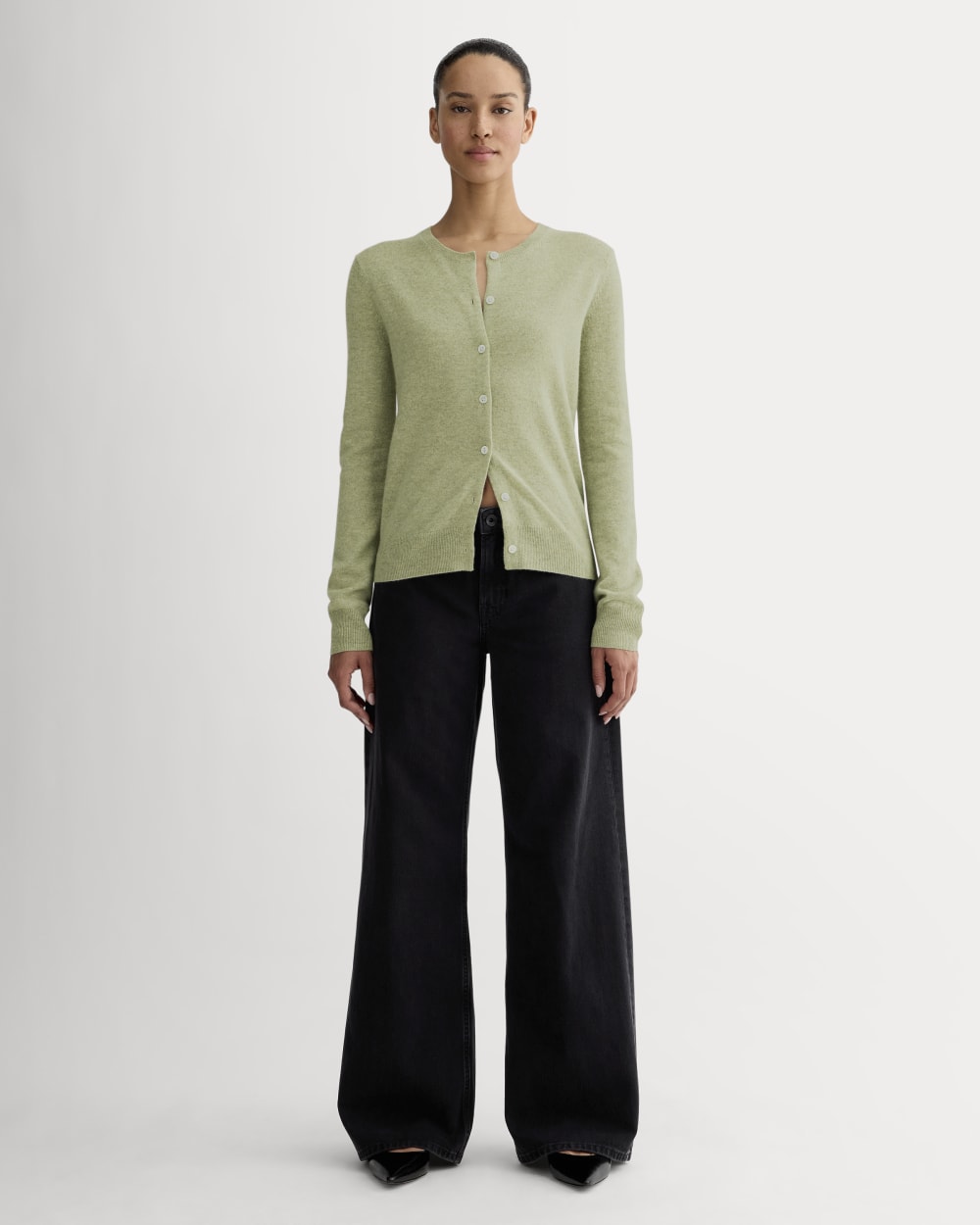The Classic Cardigan in Cashmere | Light Heathered Moss - Image 3