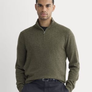 Cashmere Quarter Zip Sweater | Heathered Army Green