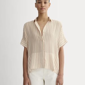 The Boxy Shirt in Washable Silk | Bone / Dusky Rose