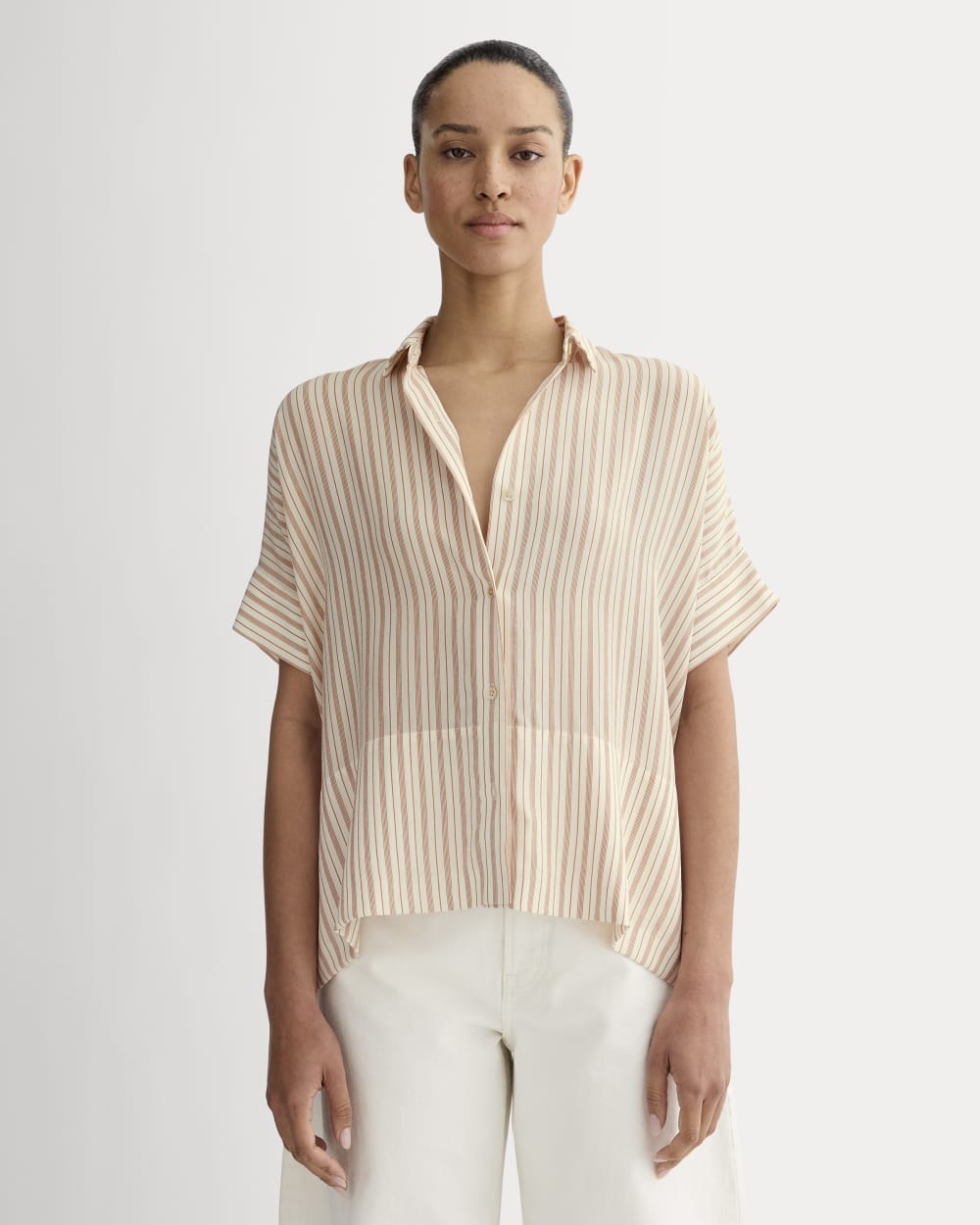 The Boxy Shirt in Washable Silk | Bone / Dusky Rose