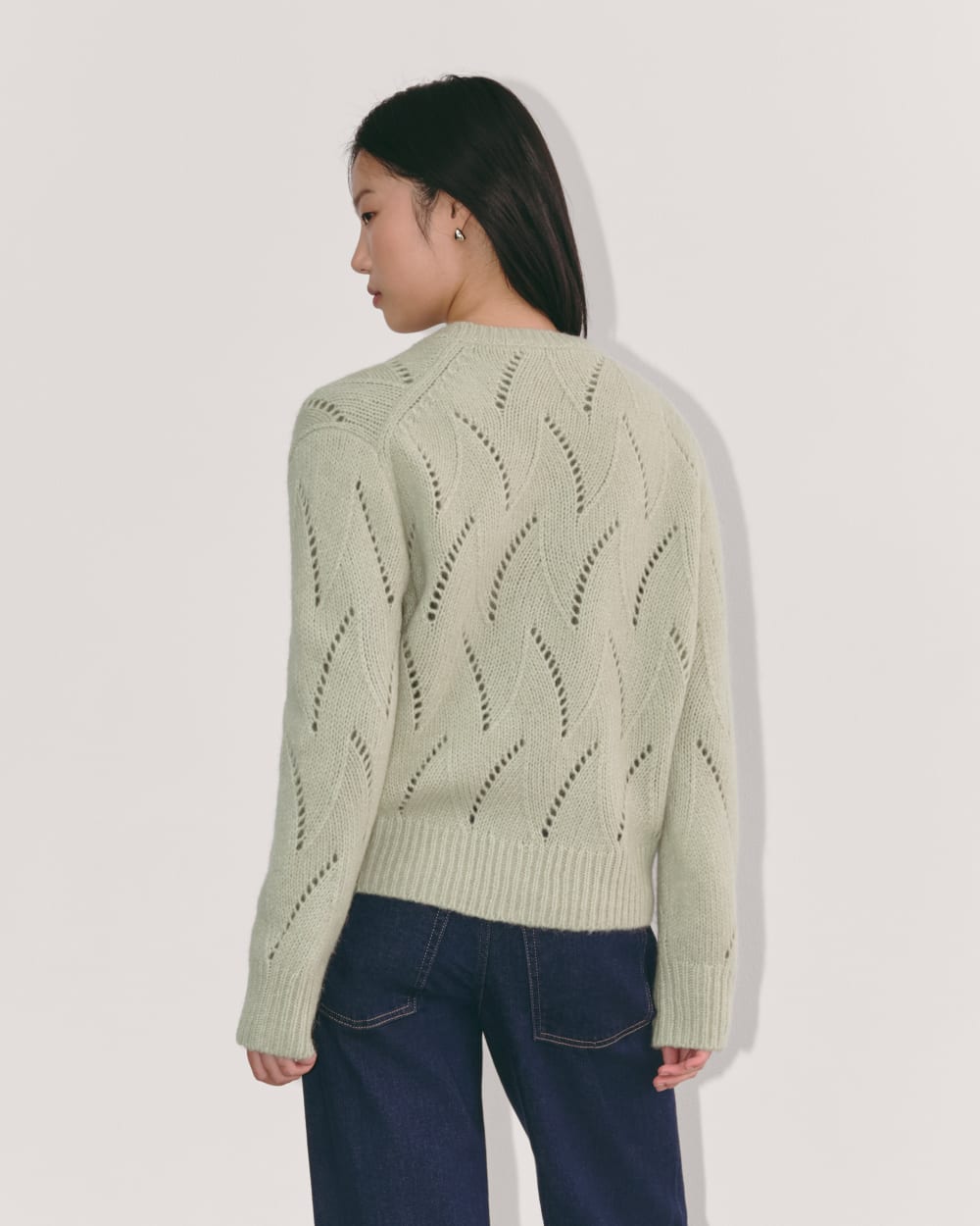 The Pointelle Sweater in Cloud | Seagrass - Image 5