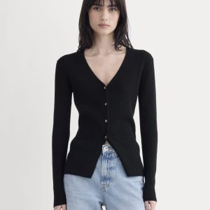 Cashmere Ribbed V-Neck Cardigan | Black