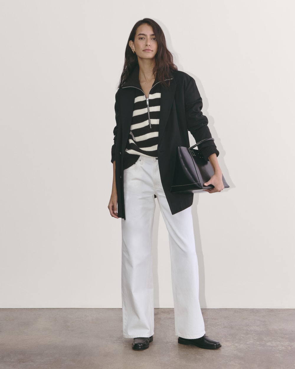 The Half-Zip Sweater in Luxe Merino | Black / Bone - Image 5