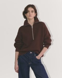 The Half-Zip in Everyday Cotton | Dark Mahogany