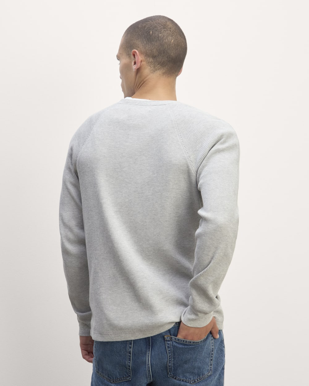The Waffle Long-Sleeve Henley | Heathered Light Grey - Image 4