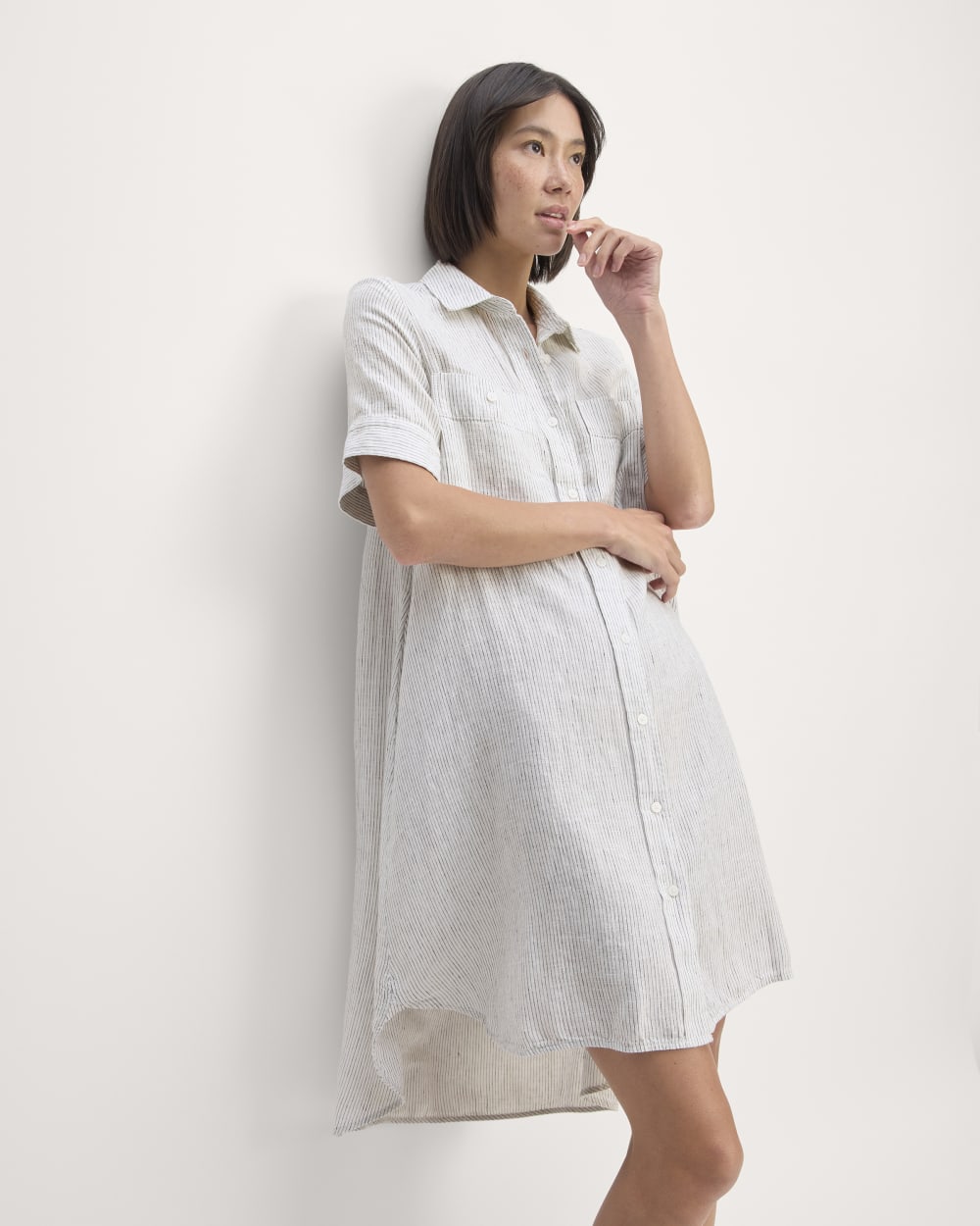 The Daytripper Dress in Linen | White / Black - Image 4