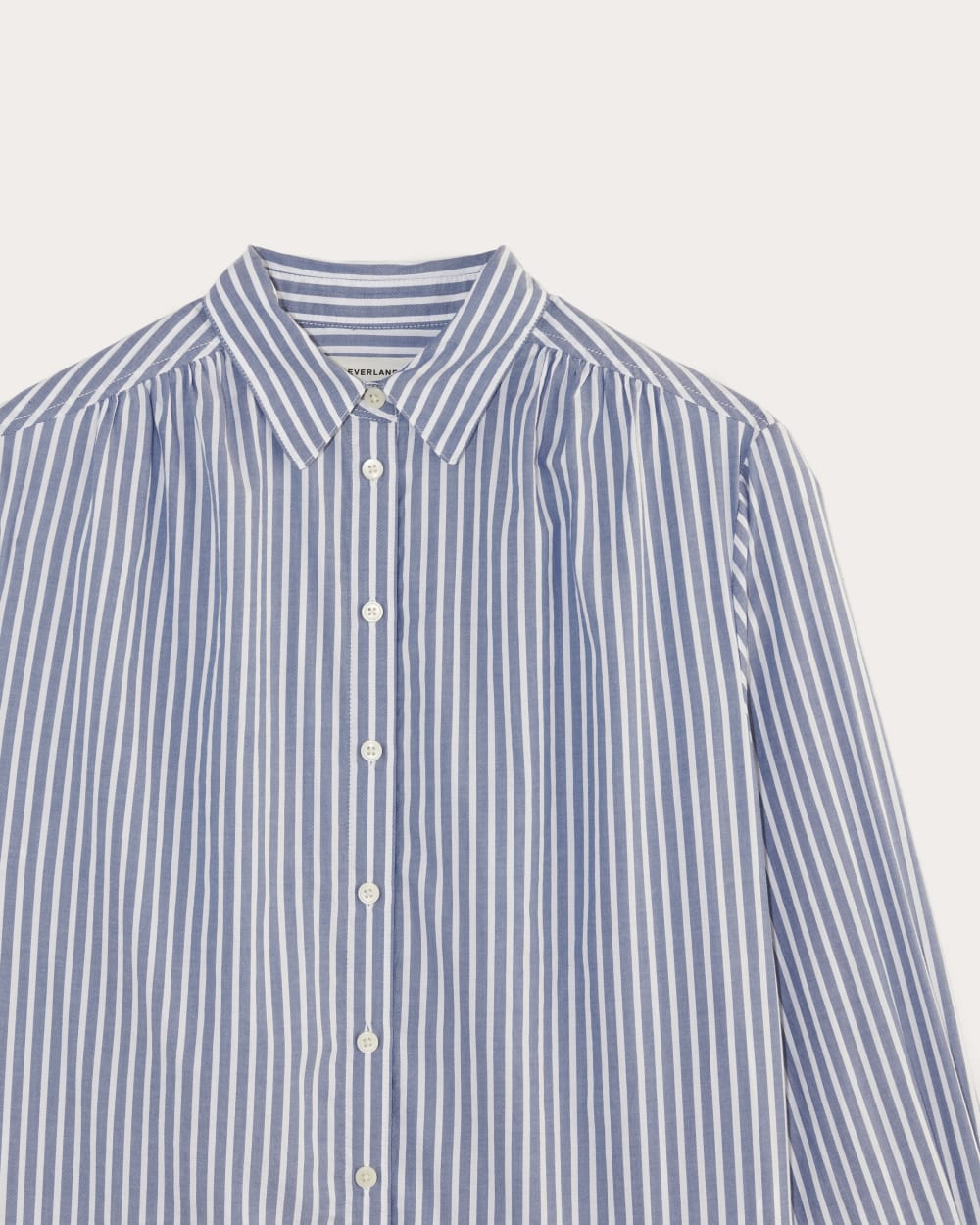 The Gathered Shirt in Silky Cotton | Bone / Mazarine Blue - Image 6