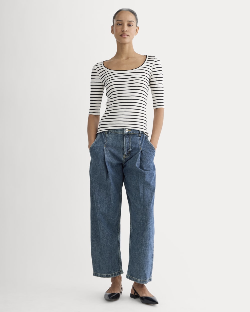 The Luxe Rib Scoop-Neck Tee | Bone / Black - Image 3