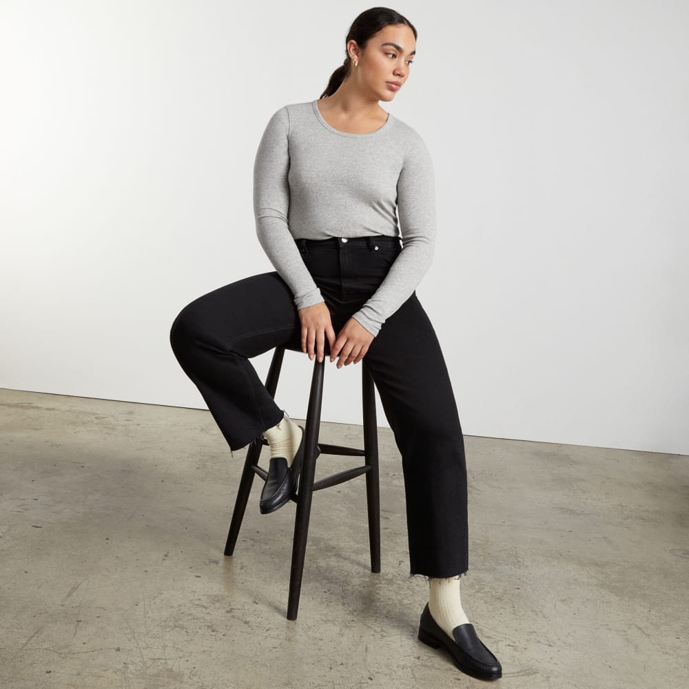 The Pima Micro-Rib Cropped Long-Sleeve Crew | Heathered Grey - Image 6