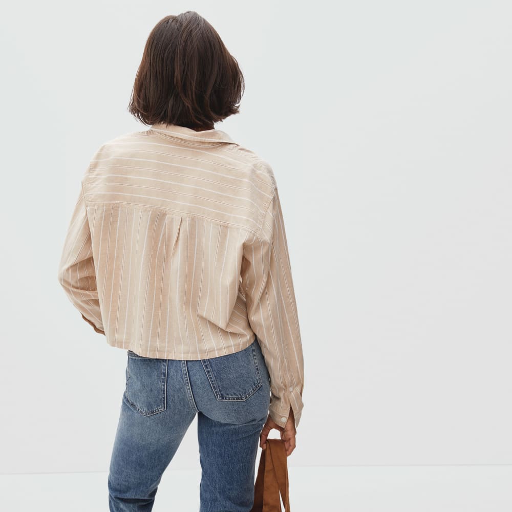 The Way-Short Shirt in Silky Cotton | Golden Brown / White - Image 5