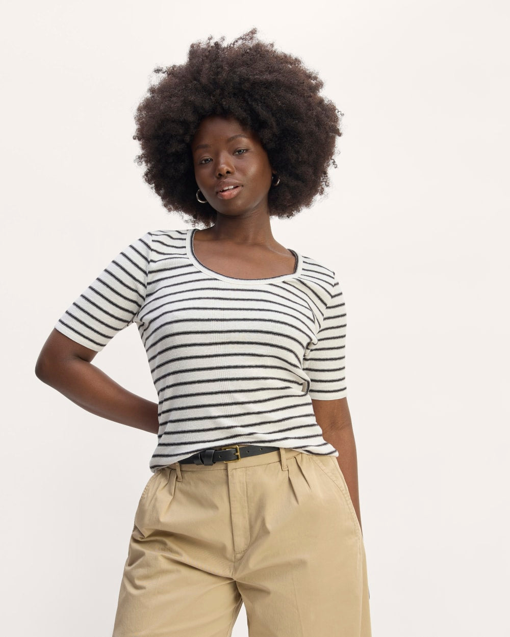 The Vintage Rib Scoop-Neck Top | Bone / Black