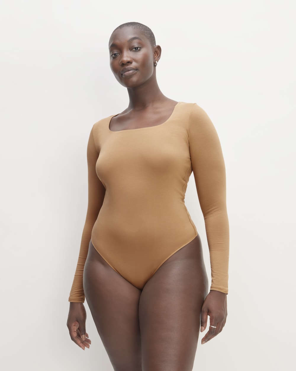 The Long-Sleeve Supima? Square-Neck Bodysuit | Tawny Brown | Thong - Image 3