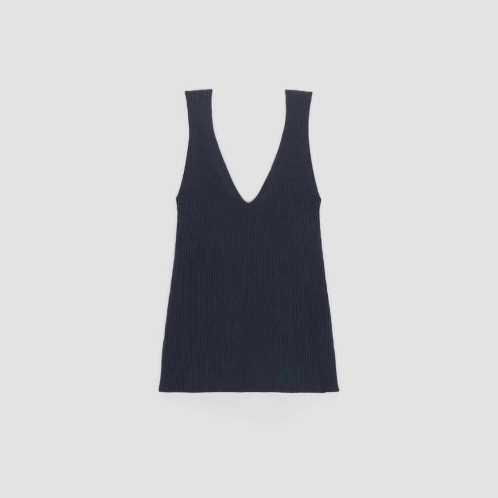 The Ribbed Cotton Double V Top | Navy - Image 2