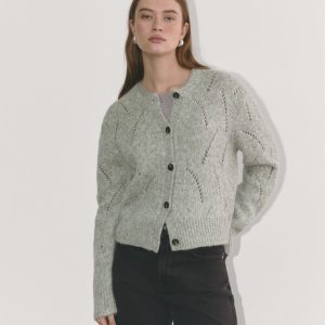 The Pointelle Cardigan in Cloud | Heather Grey
