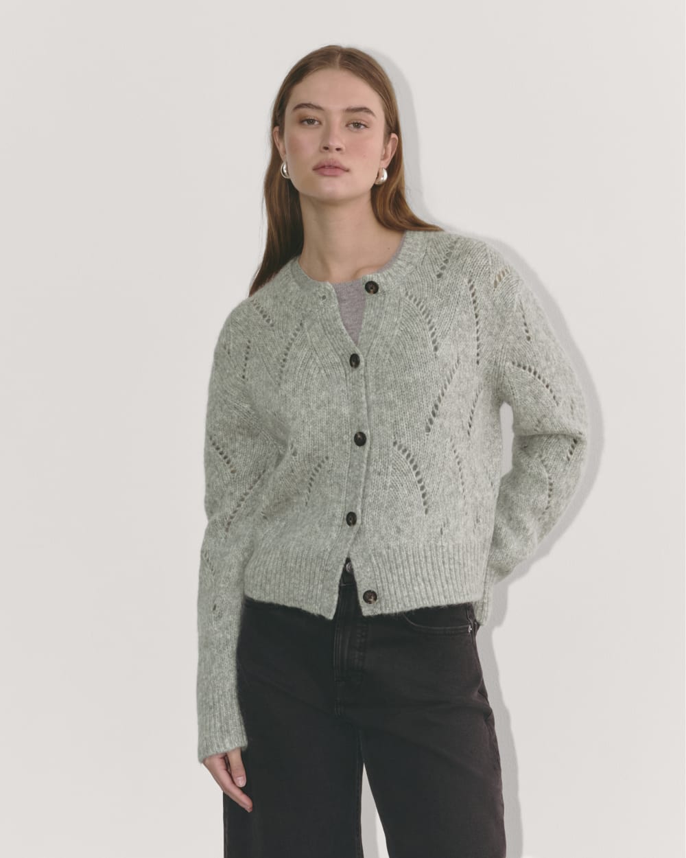 The Pointelle Cardigan in Cloud | Heather Grey