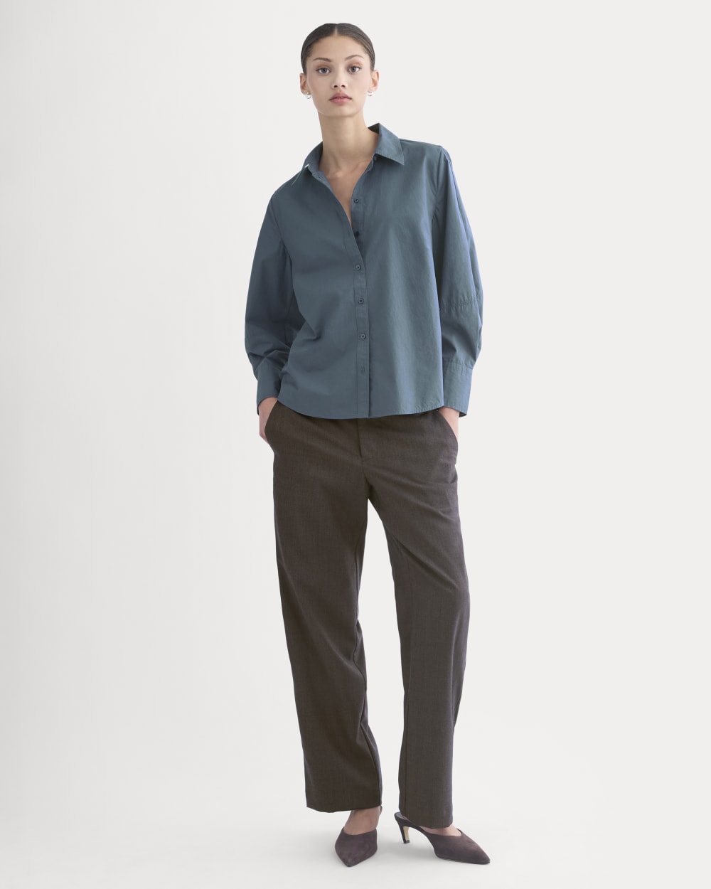 Lantern-Sleeve Shirt in Lightweight Cotton | Deep Lazuli Blue - Image 3