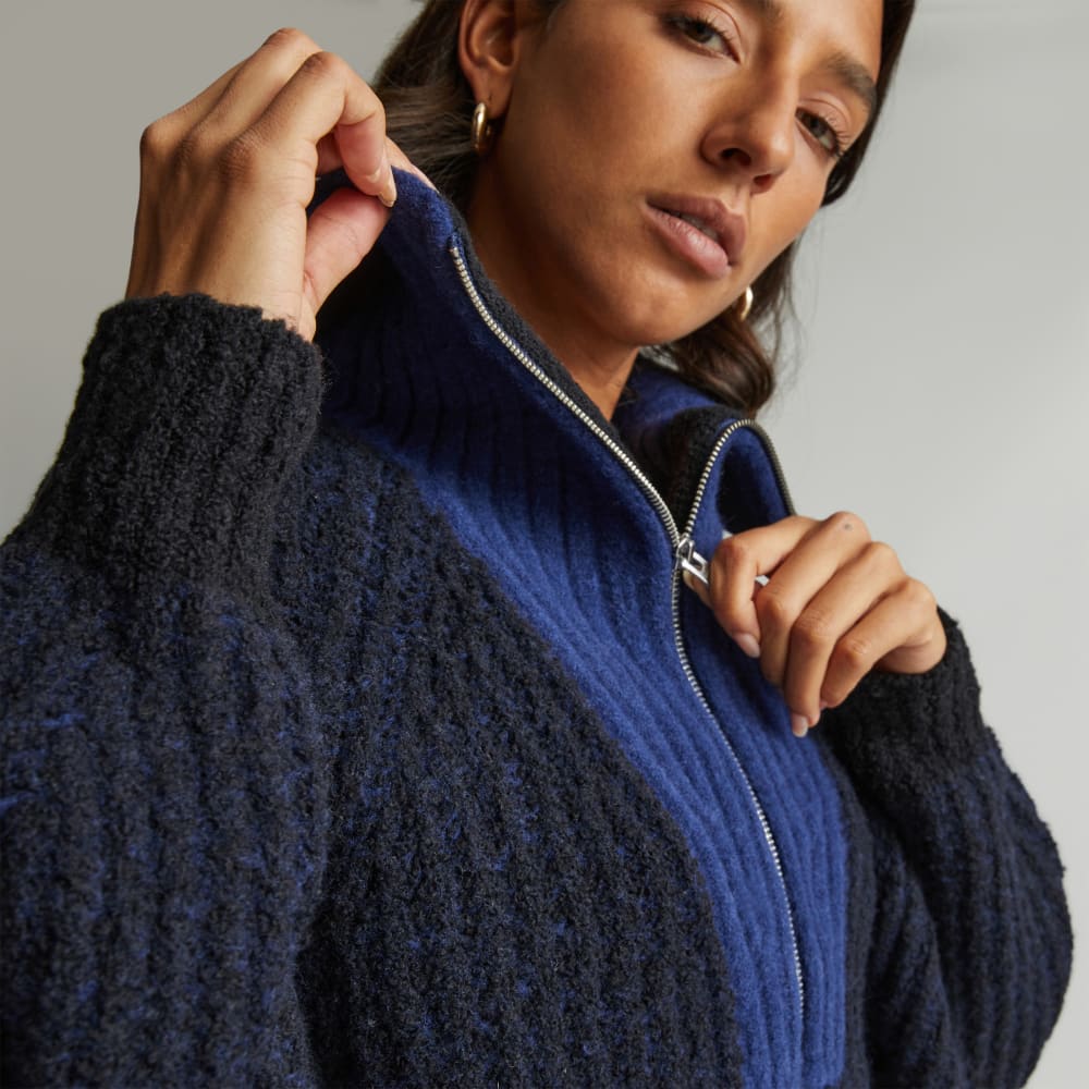 The Luxe Teddy Oversized Half Zip Sweater | Black / Ocean Cavern - Image 5