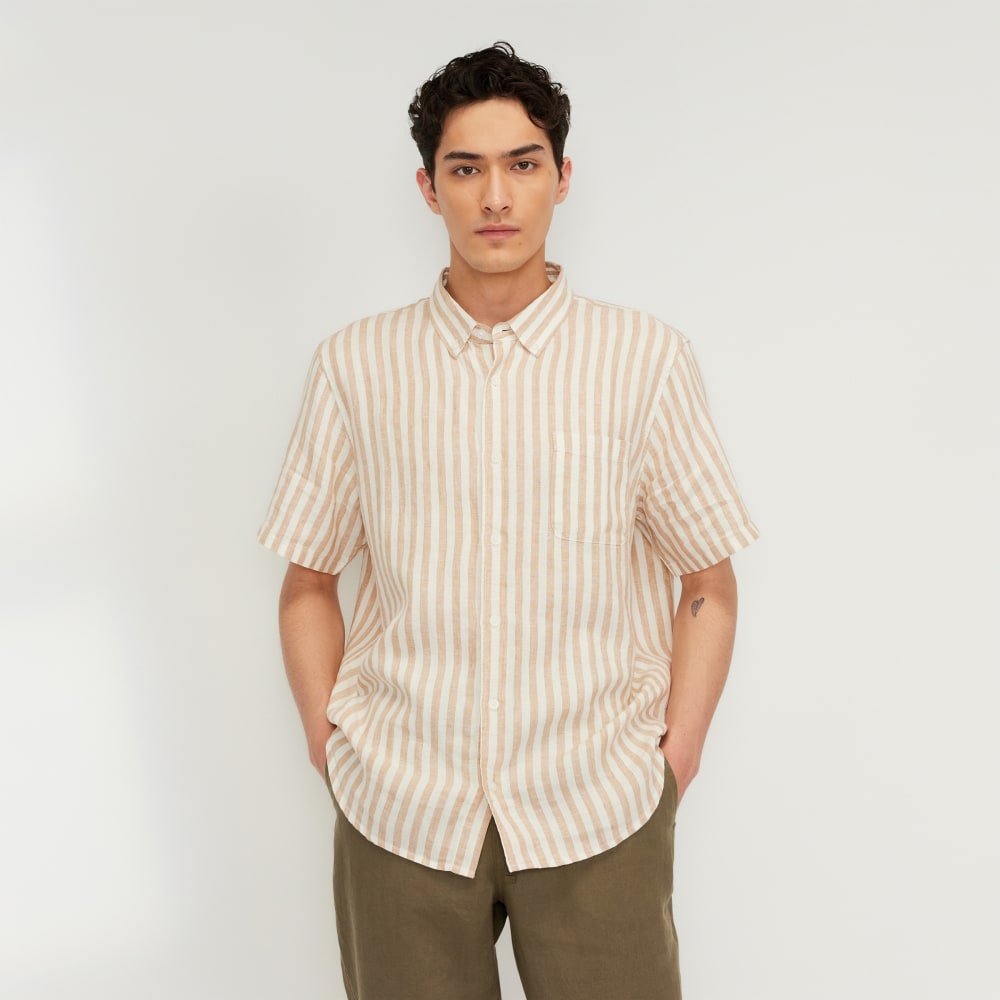 The Classic Short-Sleeve Shirt in Linen | Bone / Caramel