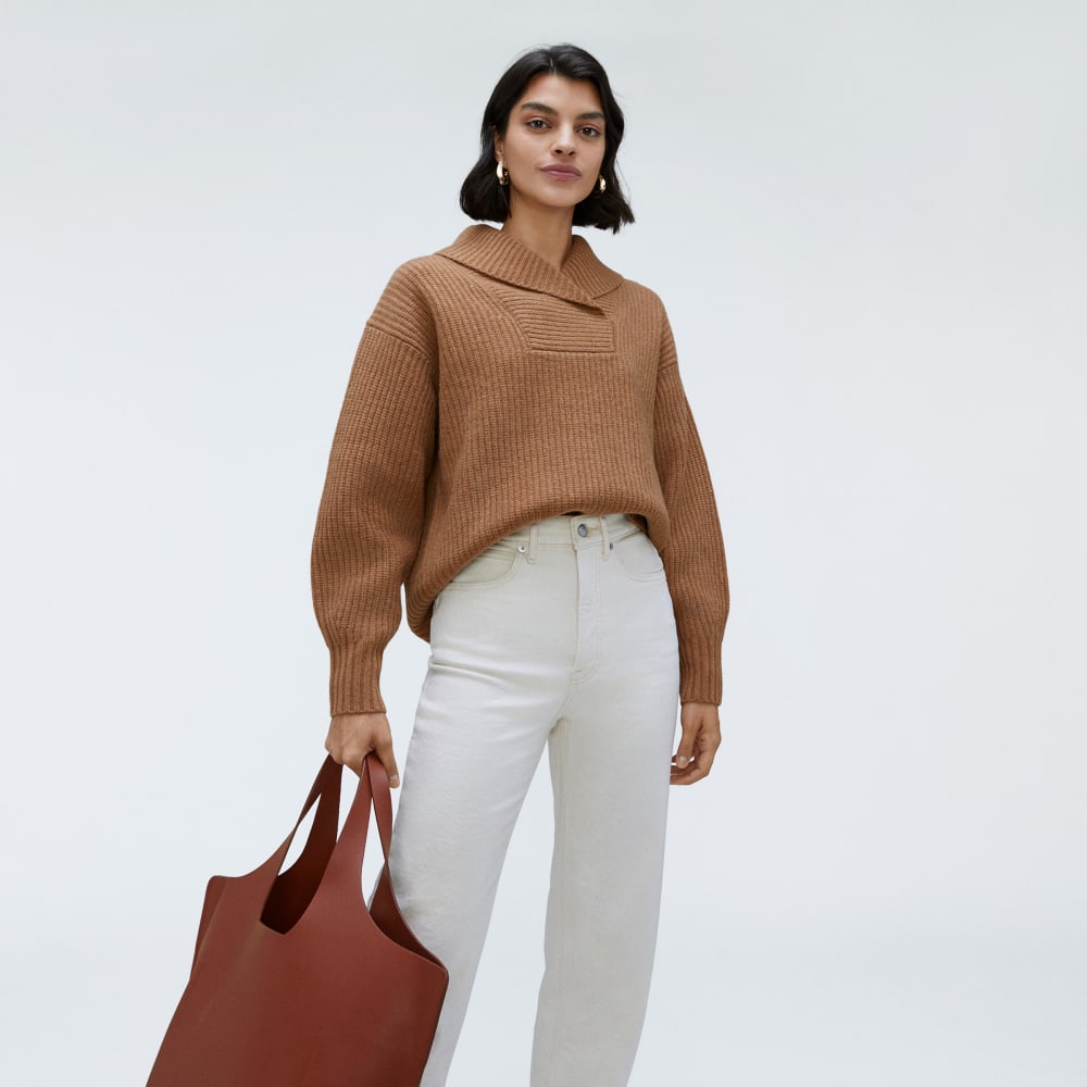 The Felted Merino Shawl Collar Sweater | Deep Camel - Image 5