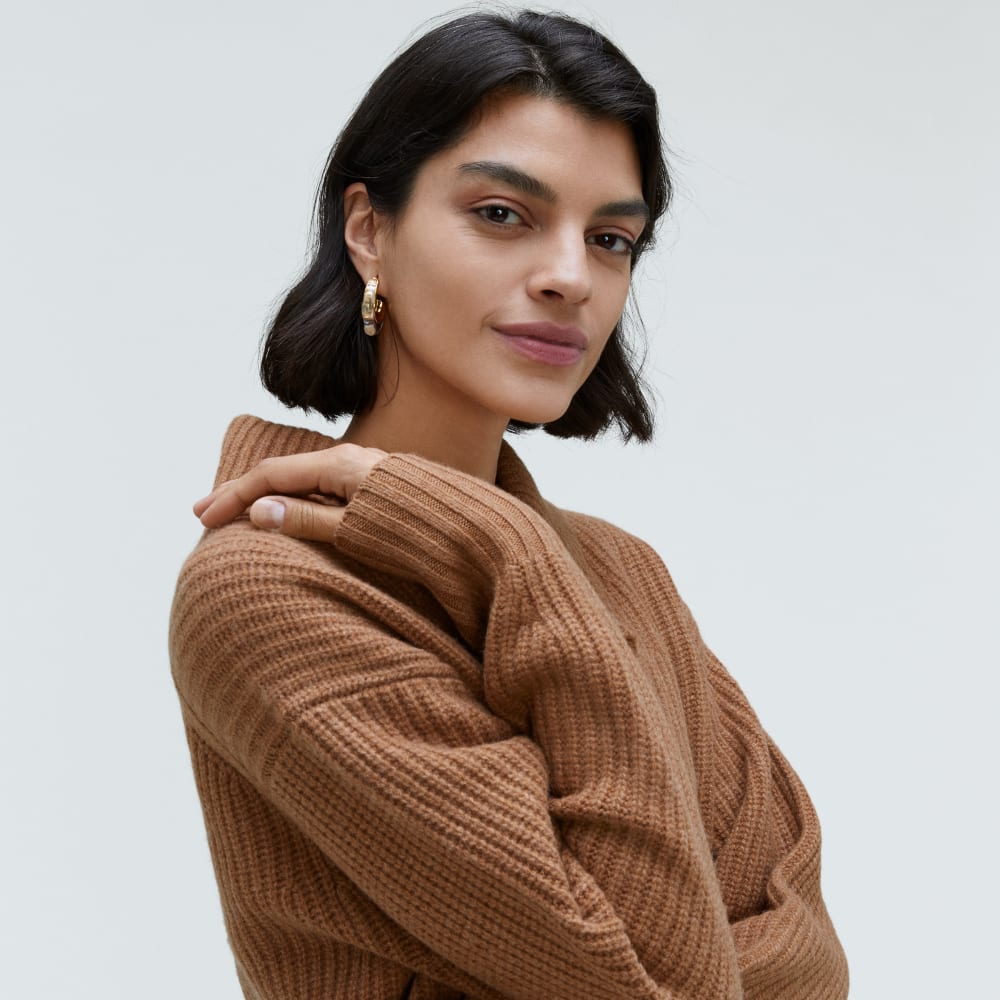 The Felted Merino Shawl Collar Sweater | Deep Camel - Image 4