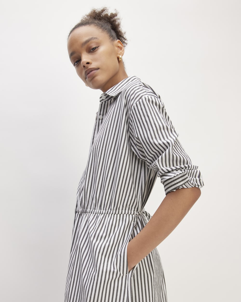 The Supima? Cotton Midi Shirt Dress | Optic White / Black - Image 3