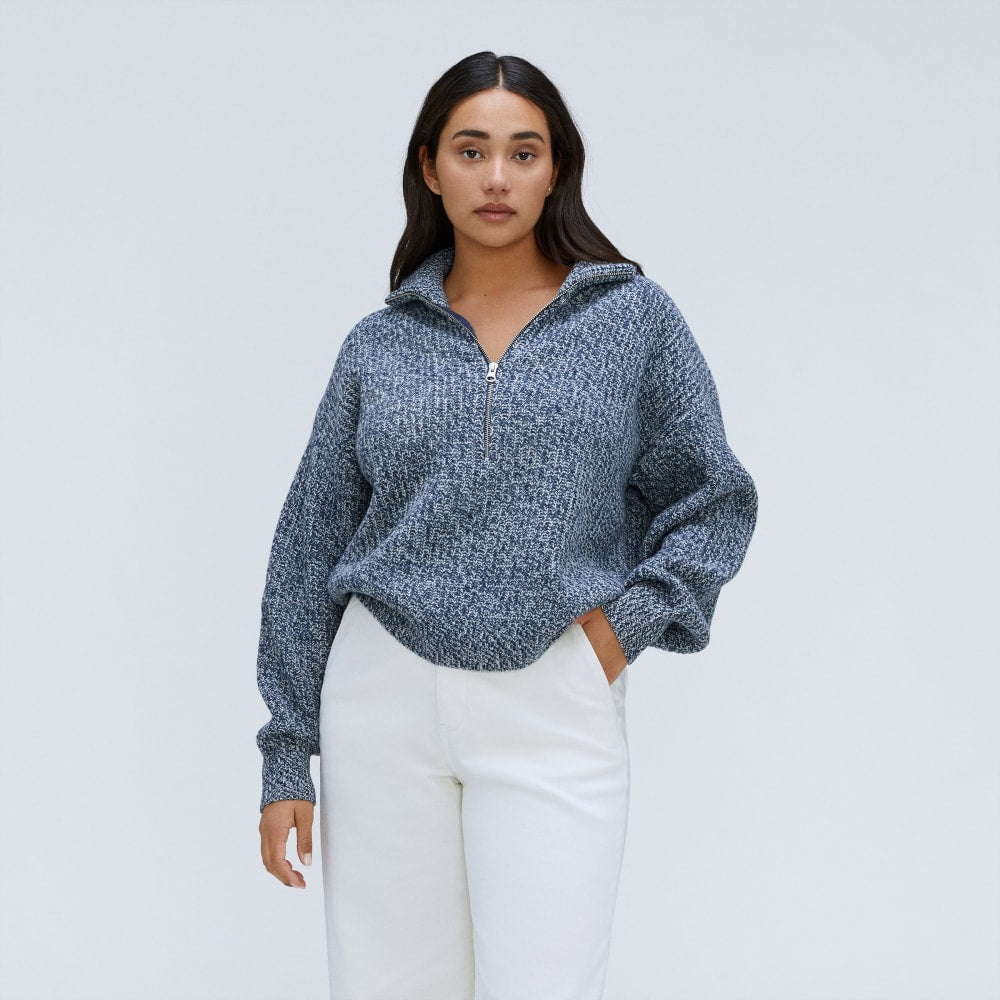 The Half-Zip Sweater in Luxe Merino | Dark Mallard / Oat Twist