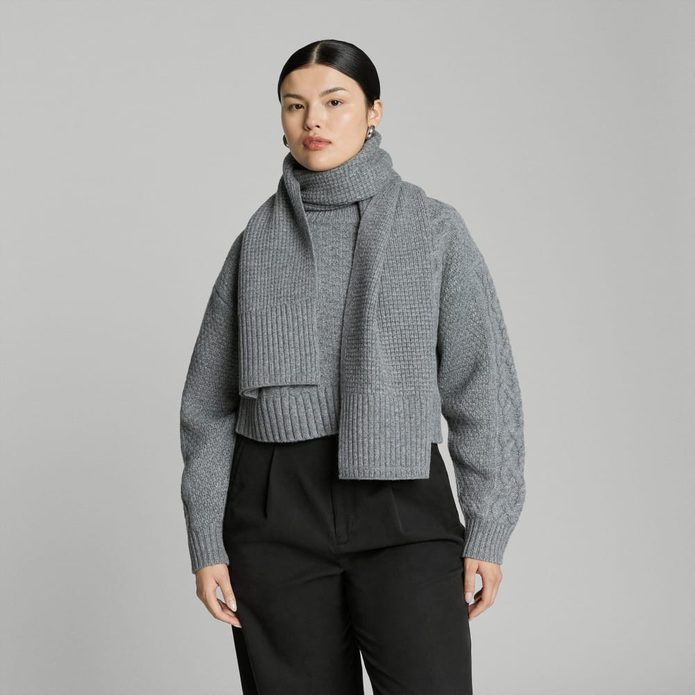 The Felted Merino Waffle-Knit Scarf | Mid Heathered Grey