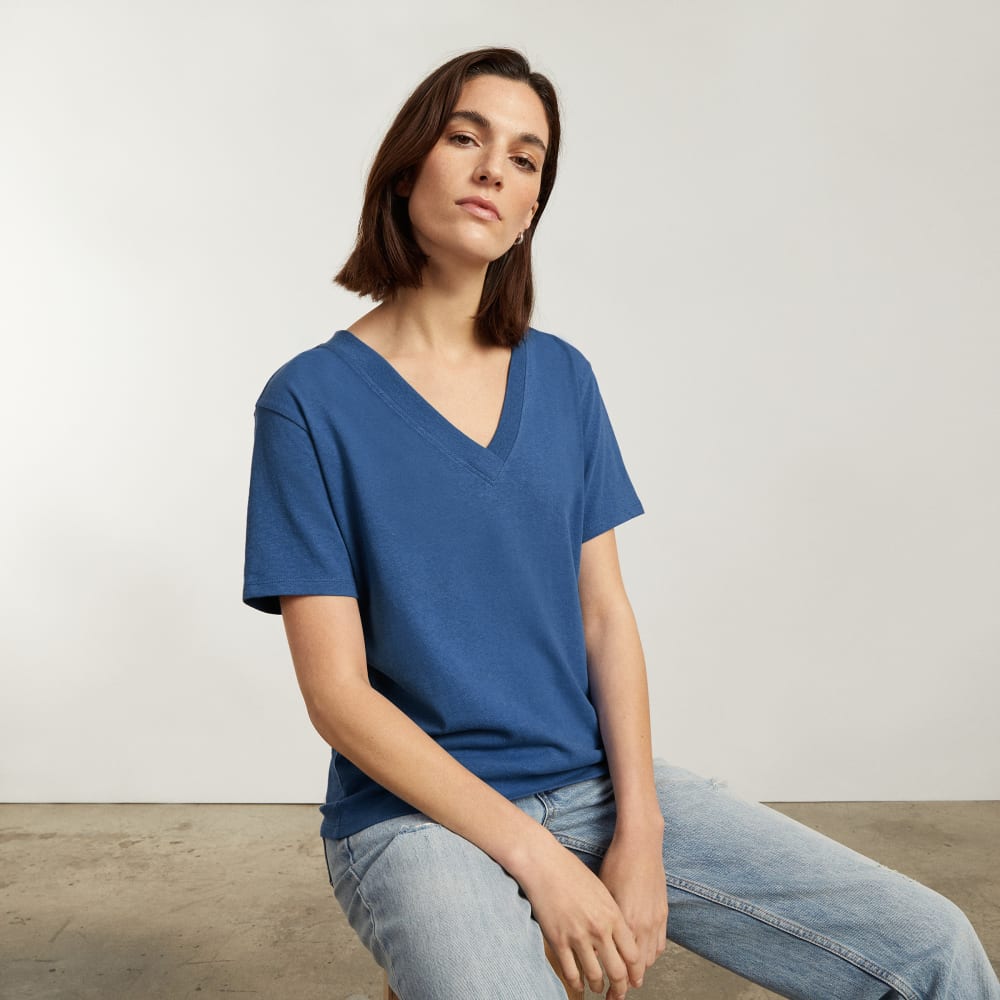 The Vintage V-Neck Hemp Tee | Deep Blue - Image 6