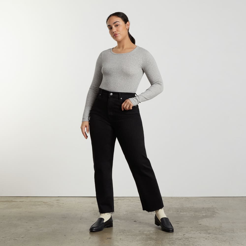 The Pima Micro-Rib Cropped Long-Sleeve Crew | Heathered Grey - Image 4
