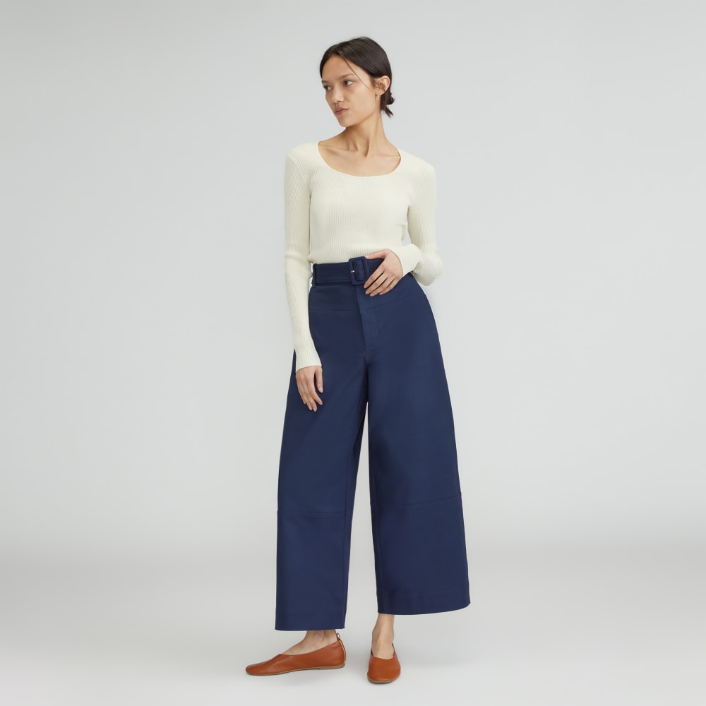 The Structured Cotton Belted Pant | Navy - Image 6