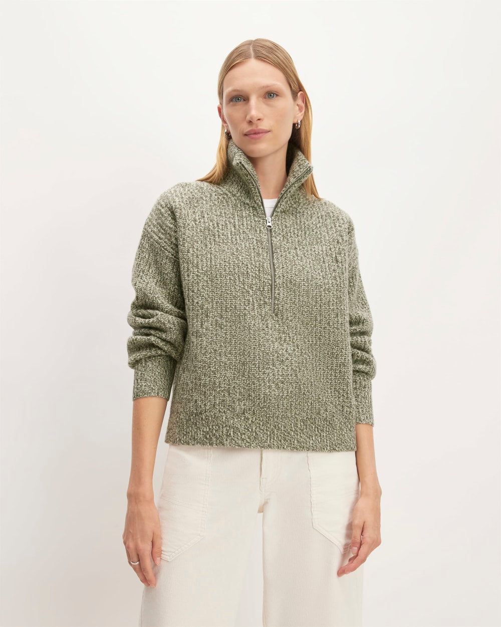 The Half-Zip Sweater in Luxe Merino | Seafoam Green / Kambaba Twist