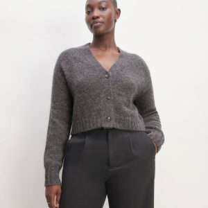 The Alpaca V-Neck Cropped Cardigan | Dark Charcoal