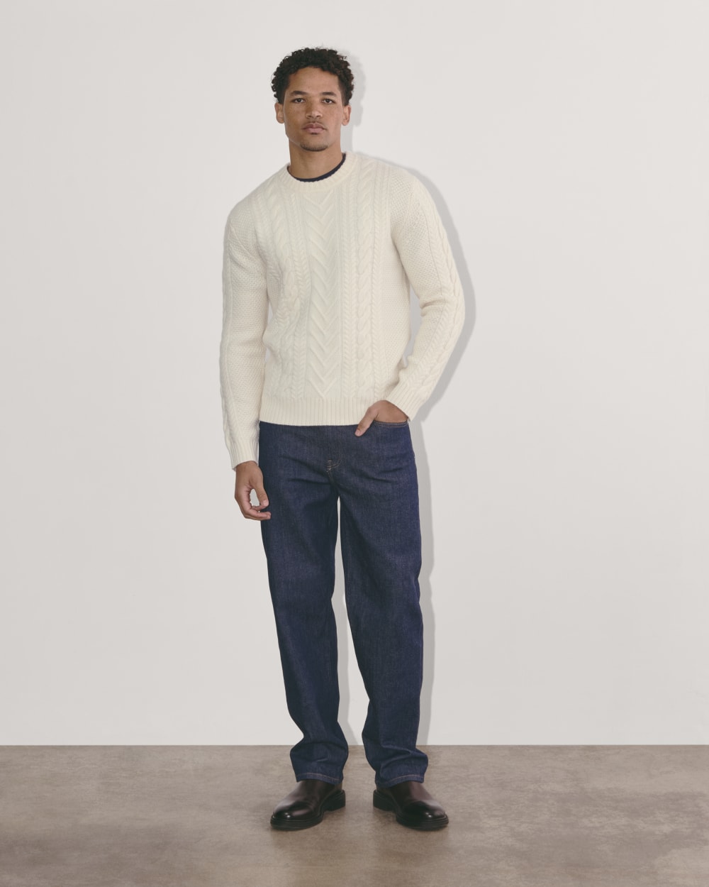 The Felted Merino Cable-Knit Crew | Bone - Image 3