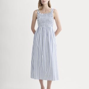 The Gauze Smock Dress | White / Mazarine Blue