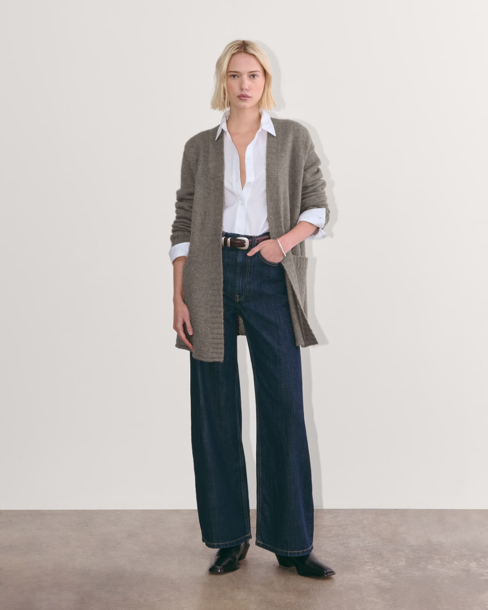 The Robe Cardigan in Alpaca | Taupe Melange - Image 3