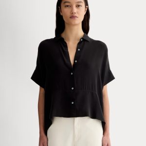 The Boxy Shirt in Washable Silk | Black